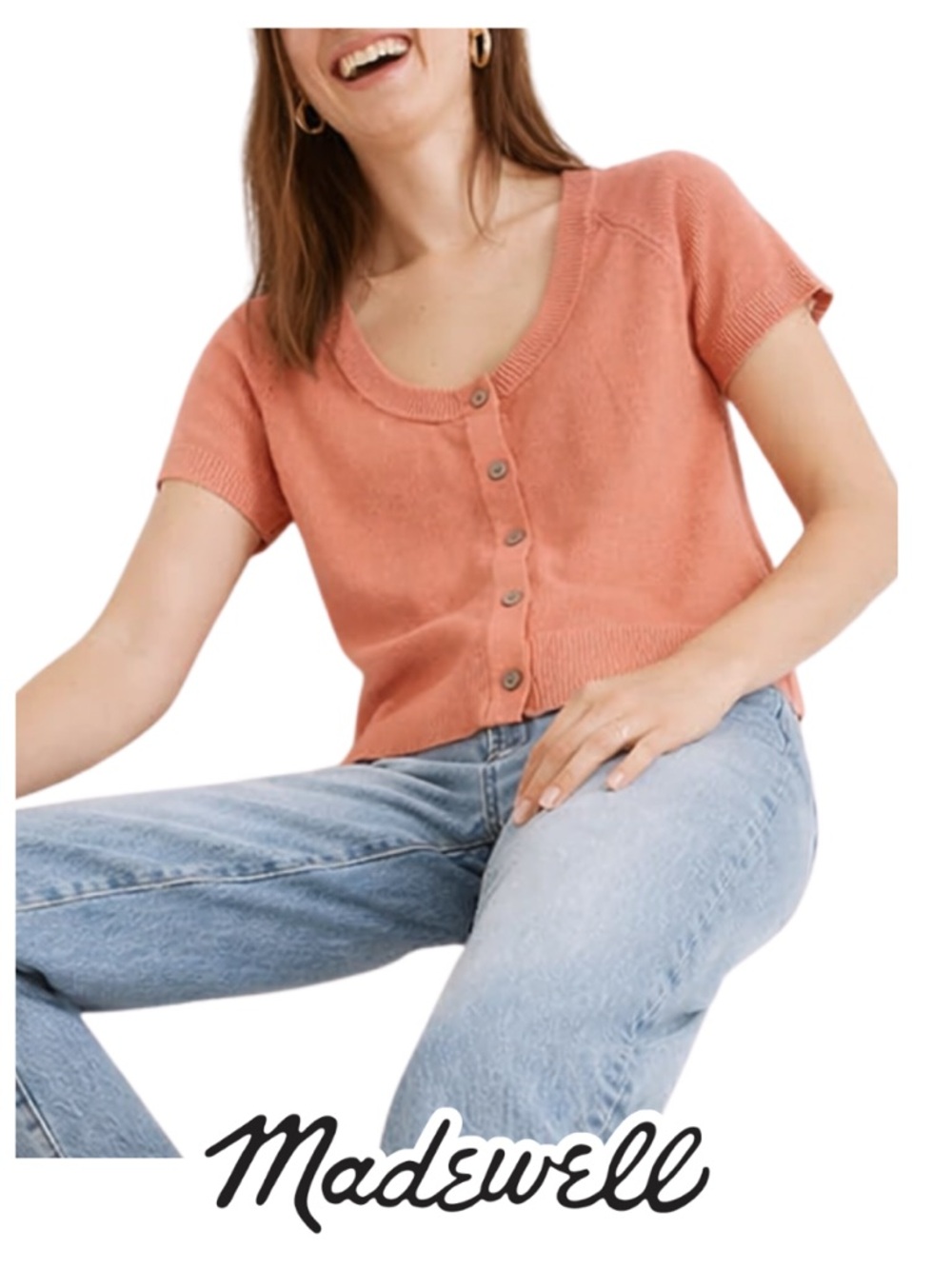 Madewell | Linden Scoop Neck Sweater Tee Antique Coral Cotton Knit Top - Size M